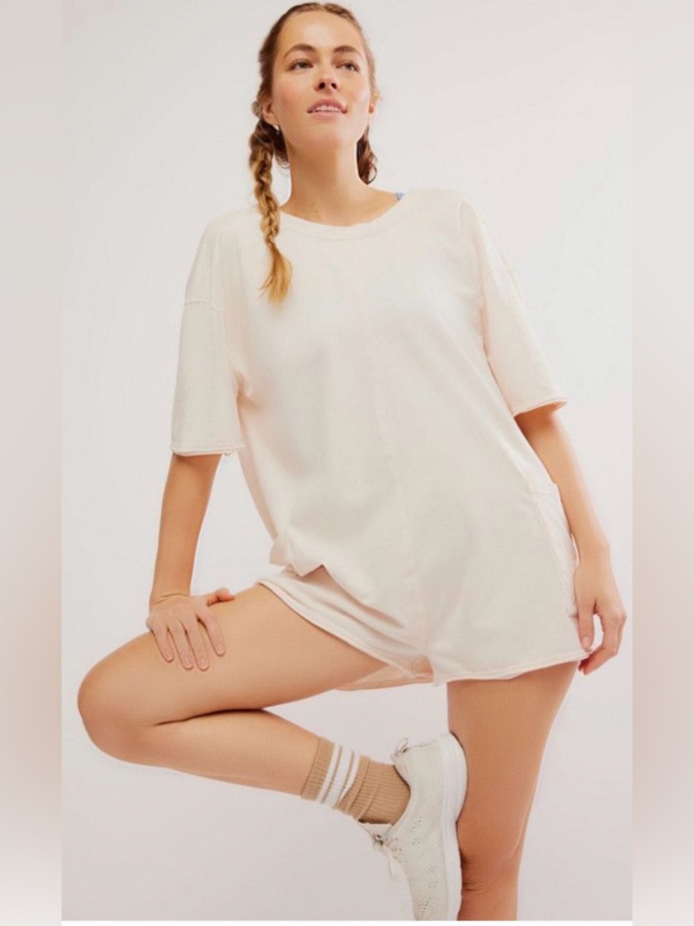 Free People Hot Shot Tee Romper XS Oversized Bleach Clay One Piece - Picture 3 of 16